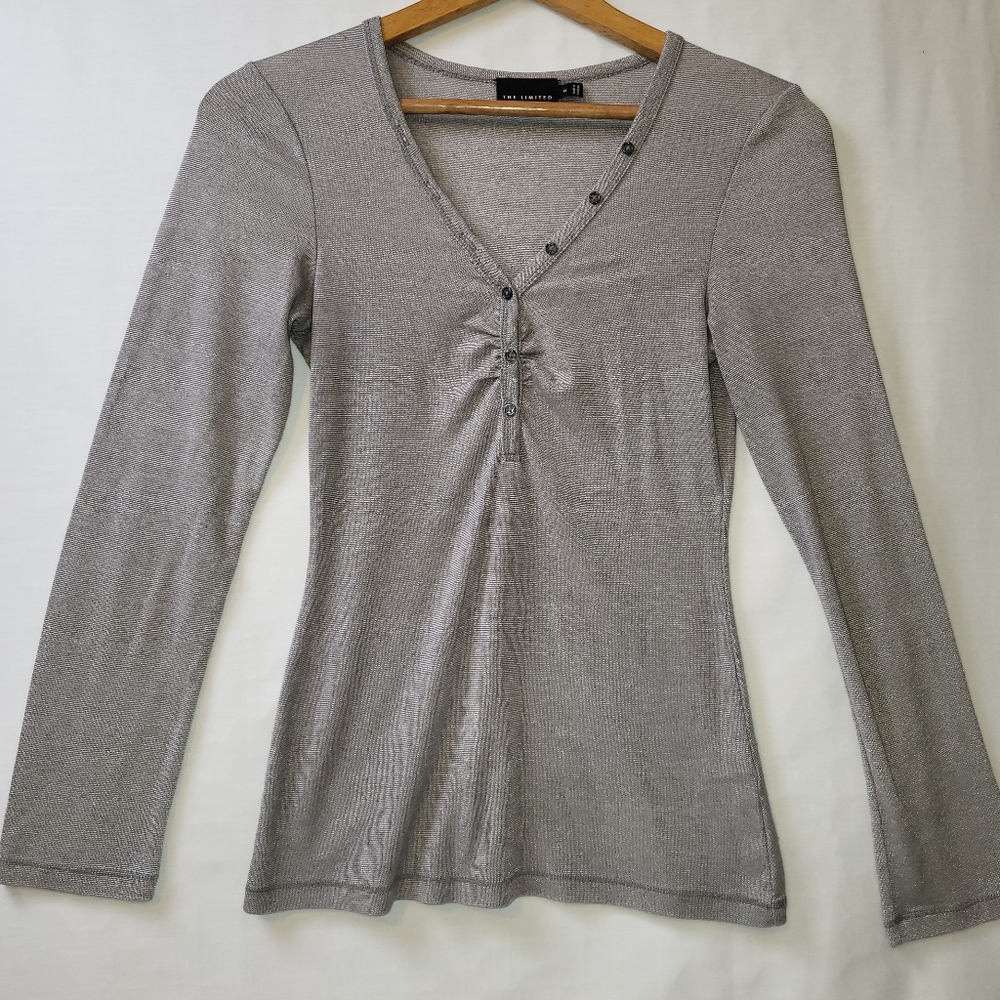 The Limited Y2K Metallic Silver Henley Long Sleeve Women's Size Medium Cyberpunk